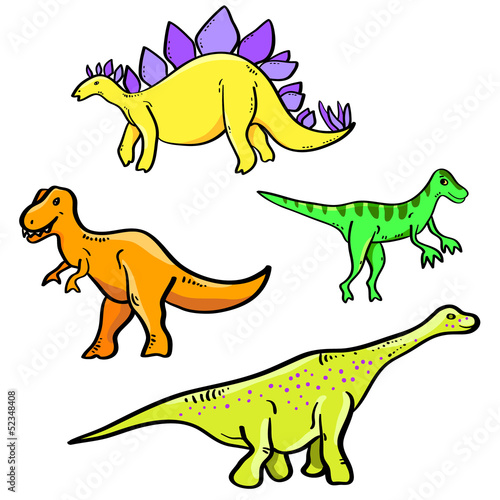 Obraz w ramie Colorful cartoon dinosaurs collection on white, vector