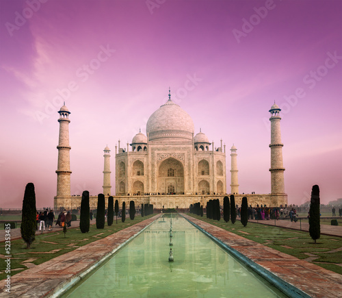 Fotoboard na płycie Taj Mahal na zachód słońca, agra, Indie