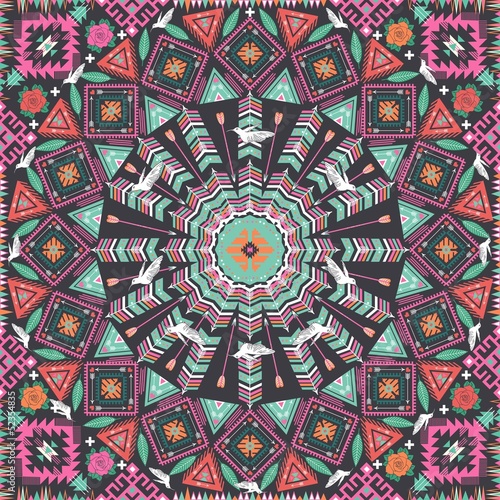 Obraz na płótnie canvas Ozdobnych okrągły aztec wzór geometryczny