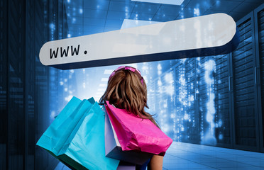 Aufkleber - Girl holding shopping bags looking at address bar