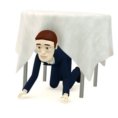 Sticker - 3d render of cartoon character with table and tablecloth