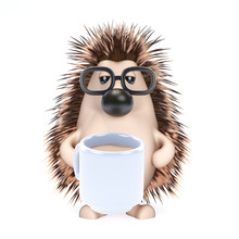 Cute Hedgehog Drinks His Tea