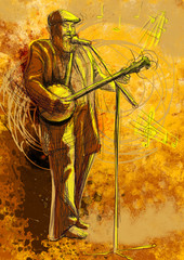 Poster - Banjo player (full sized hand drawing)