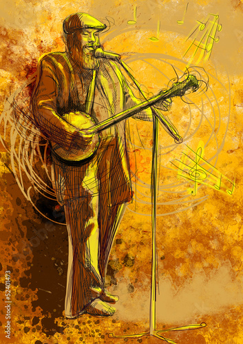 Obraz w ramie Banjo player (full sized hand drawing)