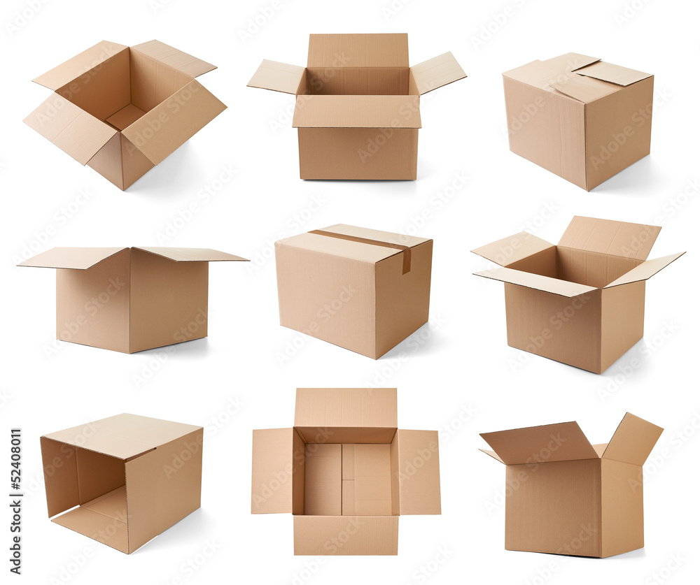 cardboard box package moving transportation delivery - obrazy, fototapety, plakaty 