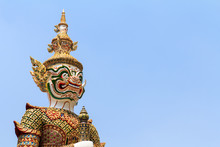 A Guardian Statue (yak) At The Wat Phra Kheo Temple In Thailand.
