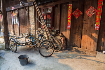 Traditional chinese street view with bikes