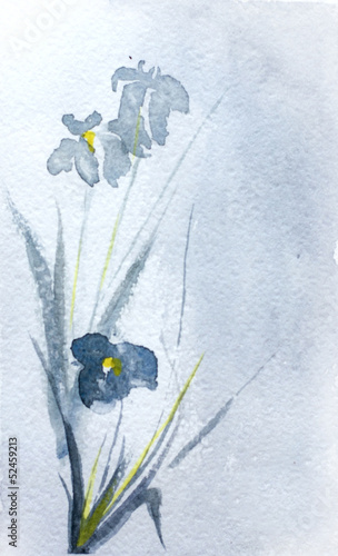 Naklejka dekoracyjna asian three flower watercolor