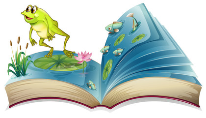Aufkleber - A book witn an image of a frog and fishes