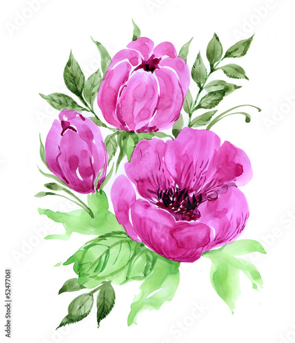 Fototapeta na wymiar Watercolor pink flowers