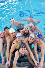 Wall Mural - happy teen group  at swimming pool