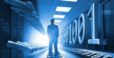Aufkleber - Businessman standing in data center with binary code