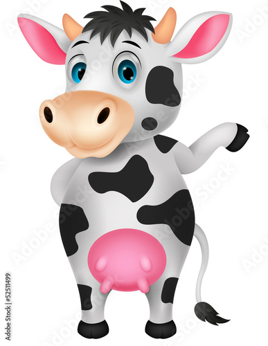Obraz w ramie Cute cow cartoon waving hand