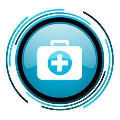 Poster - first aid kit blue circle glossy icon