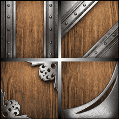 Vector metal on wood background set