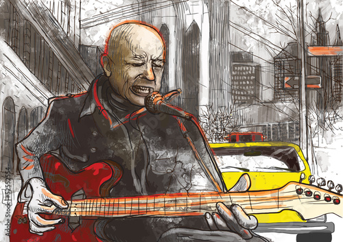 Board z aluminiowym obramowaniem Gitarzysta (rysunek ręcznie przekonwertowany na wektor)
