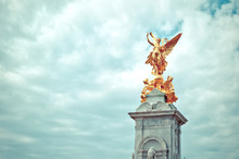 Detail Of Victoria Memorial In London With Dramatic Sky