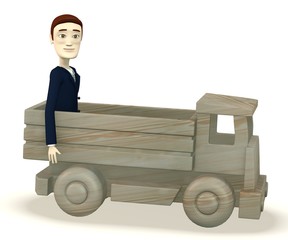 Canvas Print - 3d render of cartoon character in wooden car