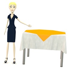 Sticker - 3d render of cartoon character with table and tablecloth