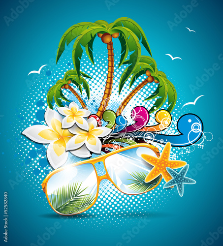 Plakat na zamówienie Vector Summer Holiday Flyer Design with palm trees