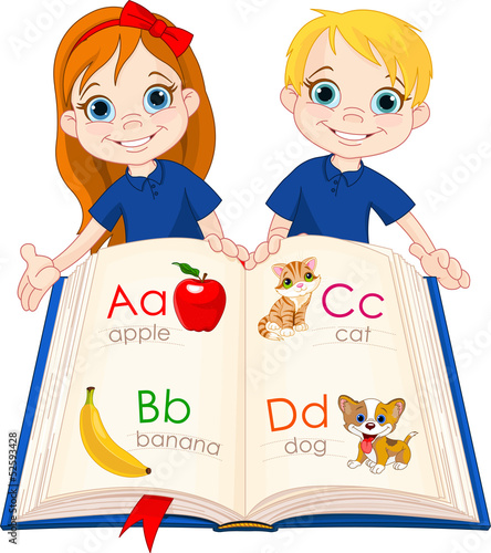 chlopiec-i-dziewczynka-ucza-sie-alfabety-abc-ilustracja