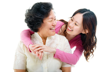 Asian woman talking to her mother