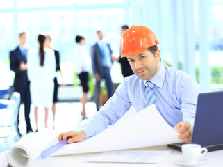 A handsome business construction man on the work site