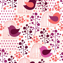 Wall Mural - Cage and bird seamless pattern