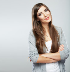 Wall Mural - Young casual woman style isolated over white background. studio