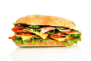 Poster - Fresh and tasty sandwich with ham and vegetables isolated