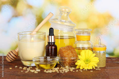 Fototapeta na wymiar Fragrant honey spa with oils and honey