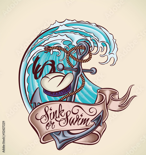 Sink Or Swim Tattoo Design Kaufen Sie Diese Vektorgrafik