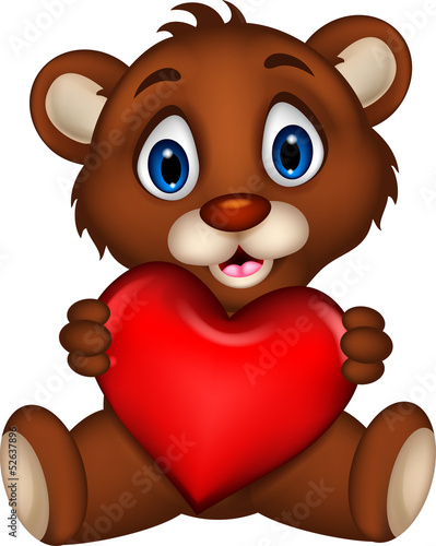 Naklejka - mata magnetyczna na lodówkę cute baby brown bear cartoon posing with heart love