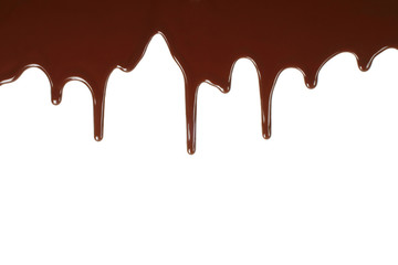 Aufkleber - Melting chocolate dripping on white background .