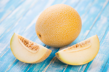 Sticker - Horizontal shot of ripe Galia melon and its segments