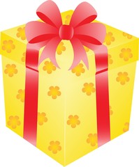 Yellow gift box with red ribbon