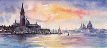 Venice,Italy At Sunset.Picture Created With Watercolors.