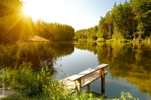 Summer landscape with forest lake