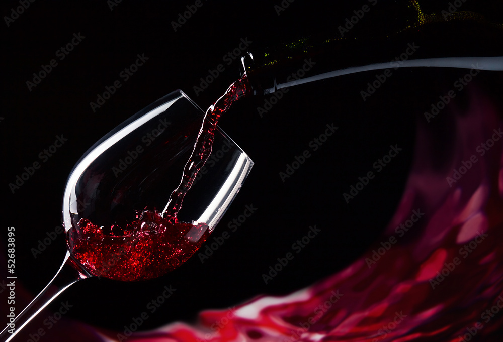 bottle and glass with red wine - obrazy, fototapety, plakaty 