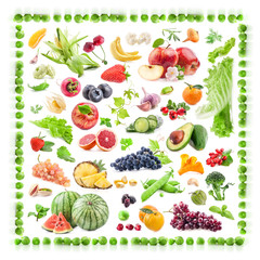 Wall Mural - Big Collection of fruits and vegetables isolated on white