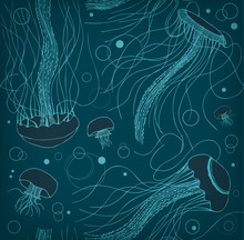 Seamless Marine Pattern With Medusas