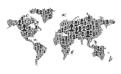 Fototapeta World map. Composed from many people silhouettes, vector