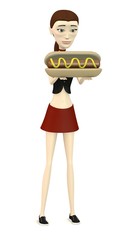 Sticker - 3d render of cartoon character with hot dog