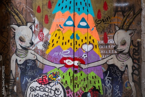 Obraz w ramie BARCELONA - MARCH 22: Street art at El Born district