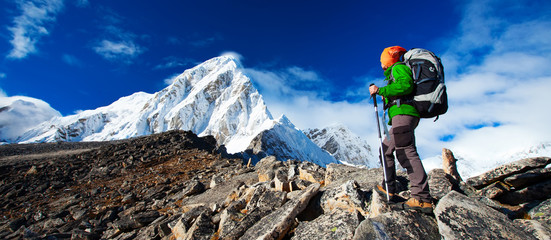 Wall Mural - hiking in khumbu walley in himalayas mountains