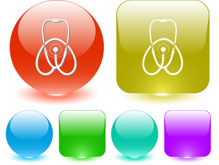 Sticker - Stethoscope. Vector interface element.