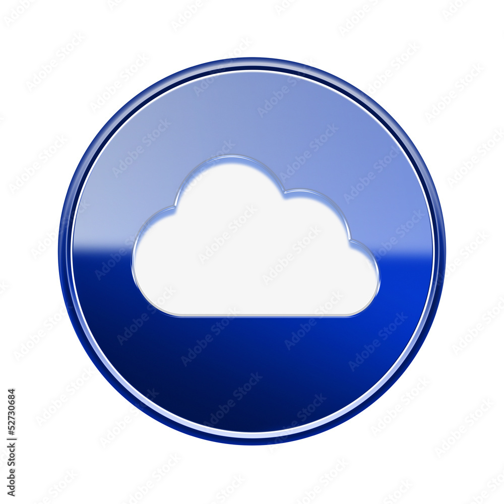 Cloud icon glossy blue, isolated on white background