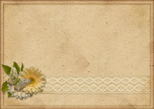 Vintage Paperboard Background With Gerbera And Lace