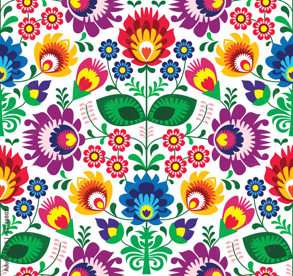 Seamless traditional floral polish pattern - ethnic background - obrazy, fototapety, plakaty 
