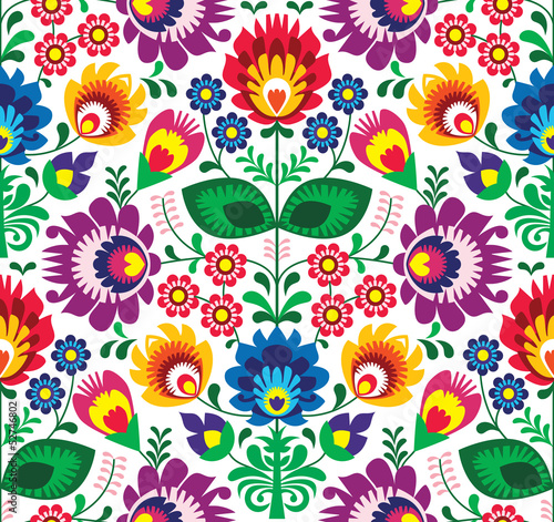 Obraz w ramie Seamless traditional floral polish pattern - ethnic background